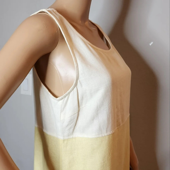100% Linen Maxi Dress Modern Element Cream Yellow Blue Colorblock Small Petite. - Picture 5 of 16